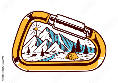 camping on a beautiful mountain vector illustration