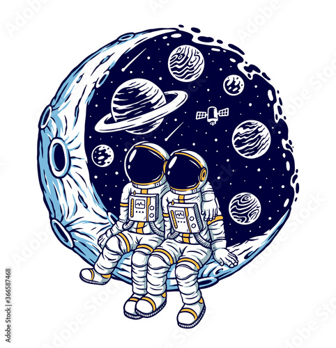 Romantic on the moon vector illustration