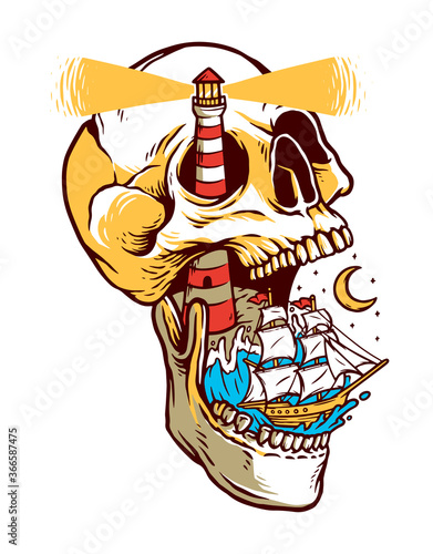 sailing on the skull island vector illustration