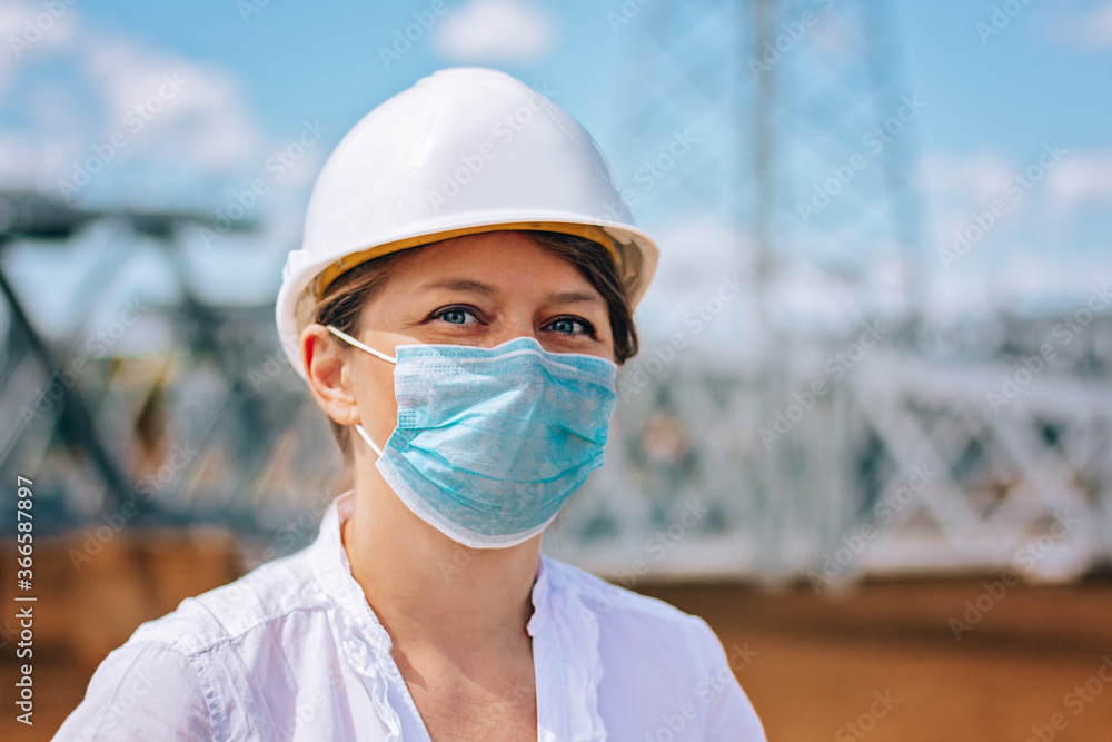 Civil engineer in safety helmet and face mask Civil engineer in safety helmet and face mask