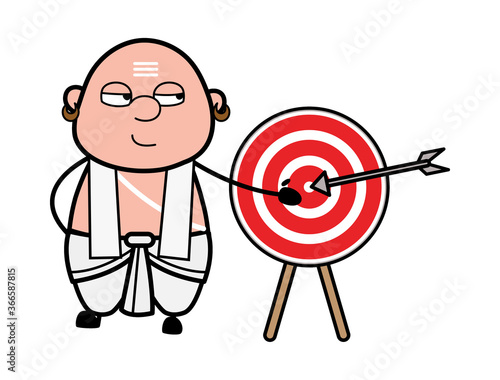 Cartoon South Indian Pandit showing dart-board goal
