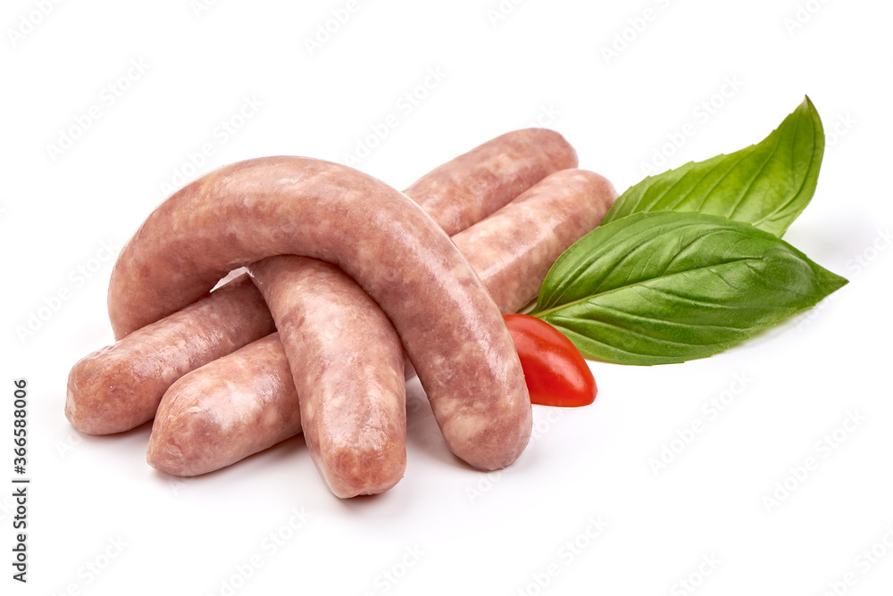 Raw pork Sausages, isolated on white background Raw pork Sausages, isolated on white background