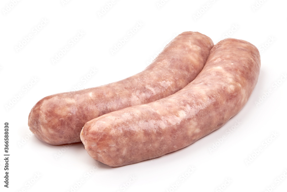 Italian sausages, Raw Salsiccia Sausages, isolated on a white background Italian sausages, Raw Salsiccia Sausages, isolated on a white background