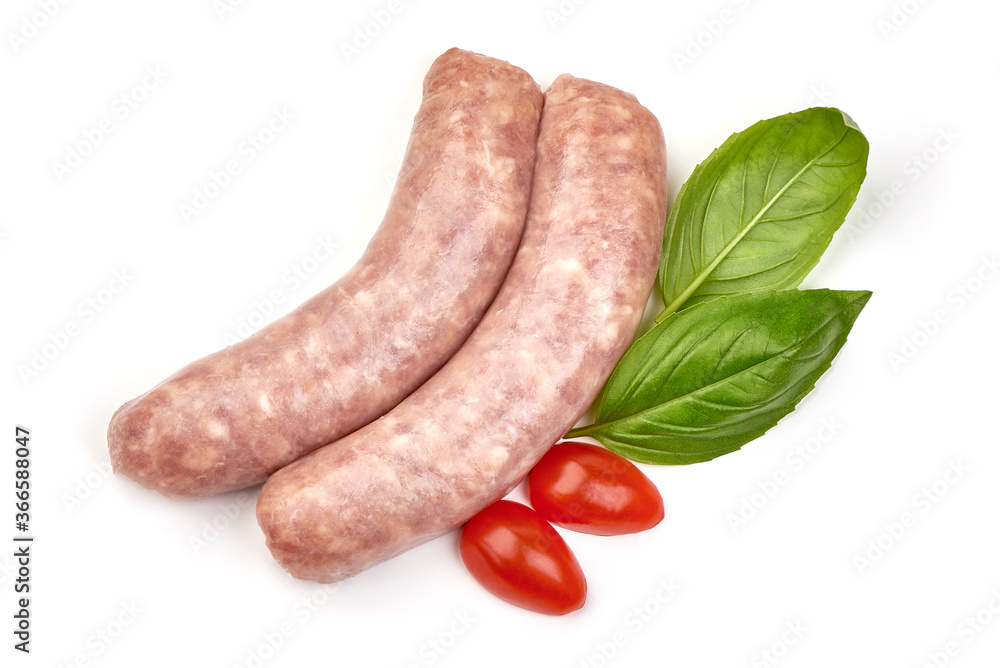 Raw pork Sausages, isolated on white background Raw pork Sausages, isolated on white background