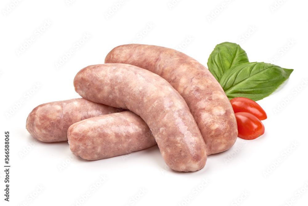 Italian sausages, Raw Salsiccia Sausages, isolated on a white background Italian sausages, Raw Salsiccia Sausages, isolated on a white background