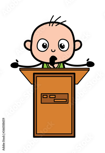 Cratoon Bald Boy Giving a Speech