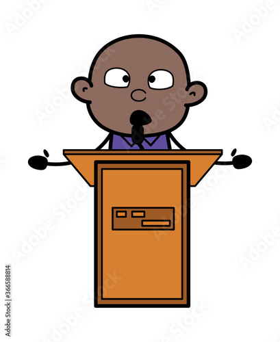 Cratoon Cartoon Bald Black Giving a Speech