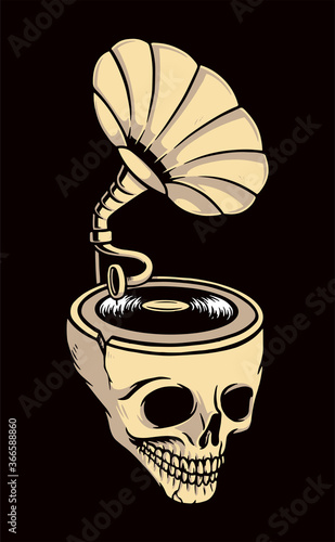 gramophone with a skull head vector illustration