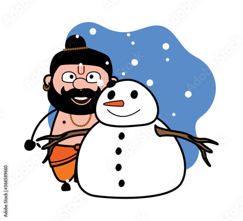 Cartoon Pandit with snowman