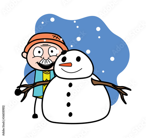 Cartoon Grandpa with snowman