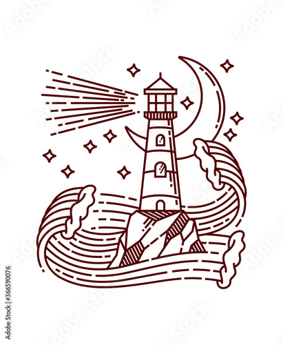 Hand drawn lighthouse line illustration