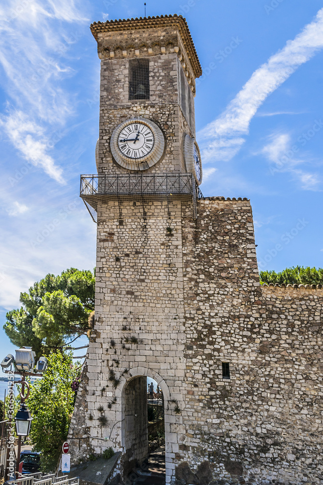 Church of Our Lady of Hope (Notre Dame D'Esperance, 16th century) with Bell tower on top of hill in historic district of Le Suquet - famous landmark in Cannes city, Cote d'Azur, France.