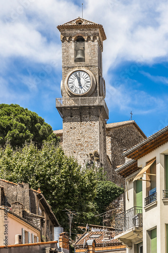 Church of Our Lady of Hope (Notre Dame D'Esperance, 16th century) with Bell tower on top of hill in historic district of Le Suquet - famous landmark in Cannes city, Cote d'Azur, France. photo