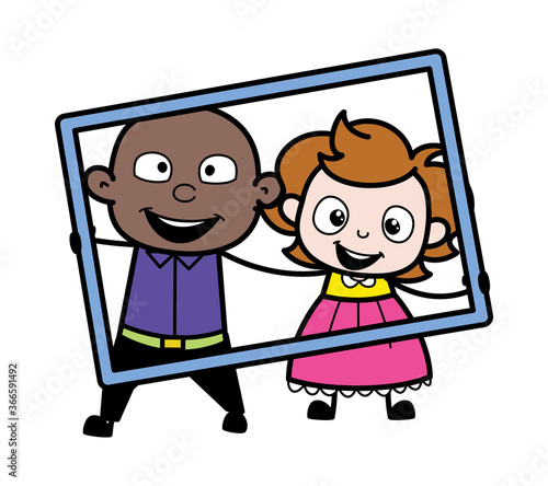 Cartoon Cartoon Bald Black in frame with waitress