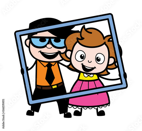 Cartoon Businessman in frame with waitress