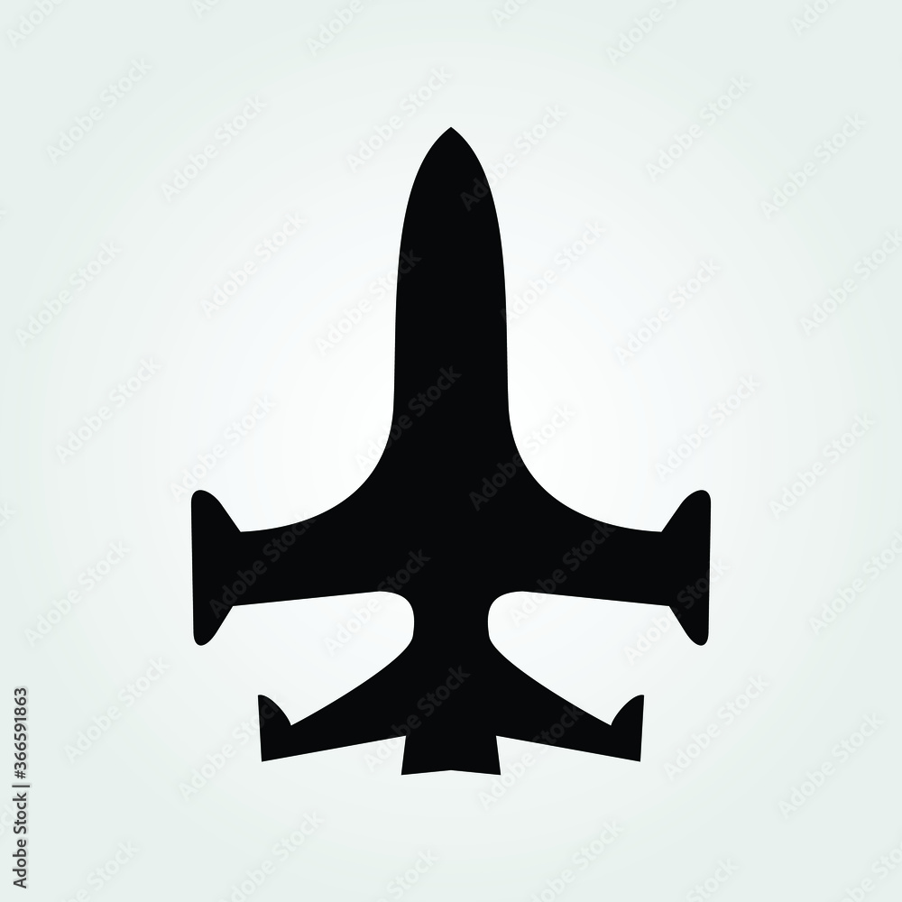 Fighter aircraft icon isolated on white background. Vector illustration.