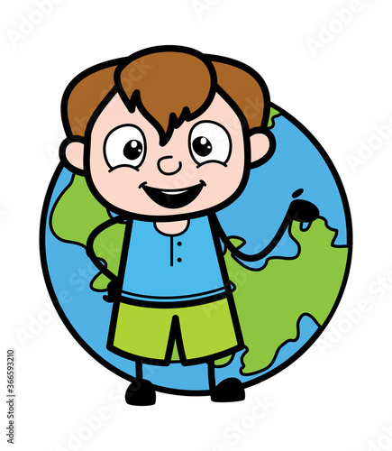 Cartoon Teen Boy with planet earth