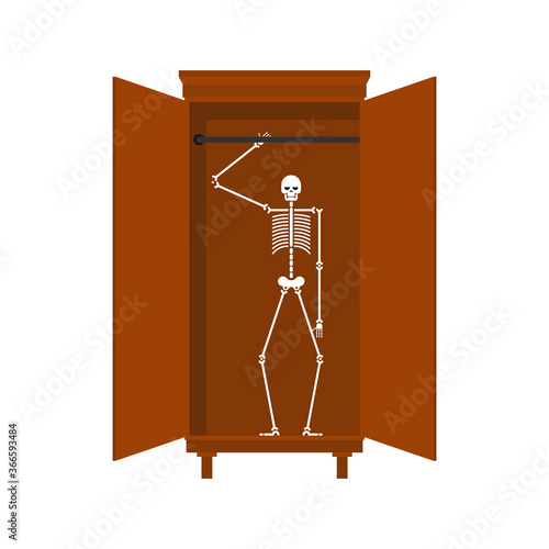 Skeleton in closet isolated. Illustration for an english proverb
