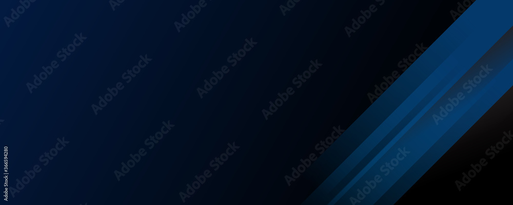 Blue black 3D wide banner - navy dark blue background. Web banner.
