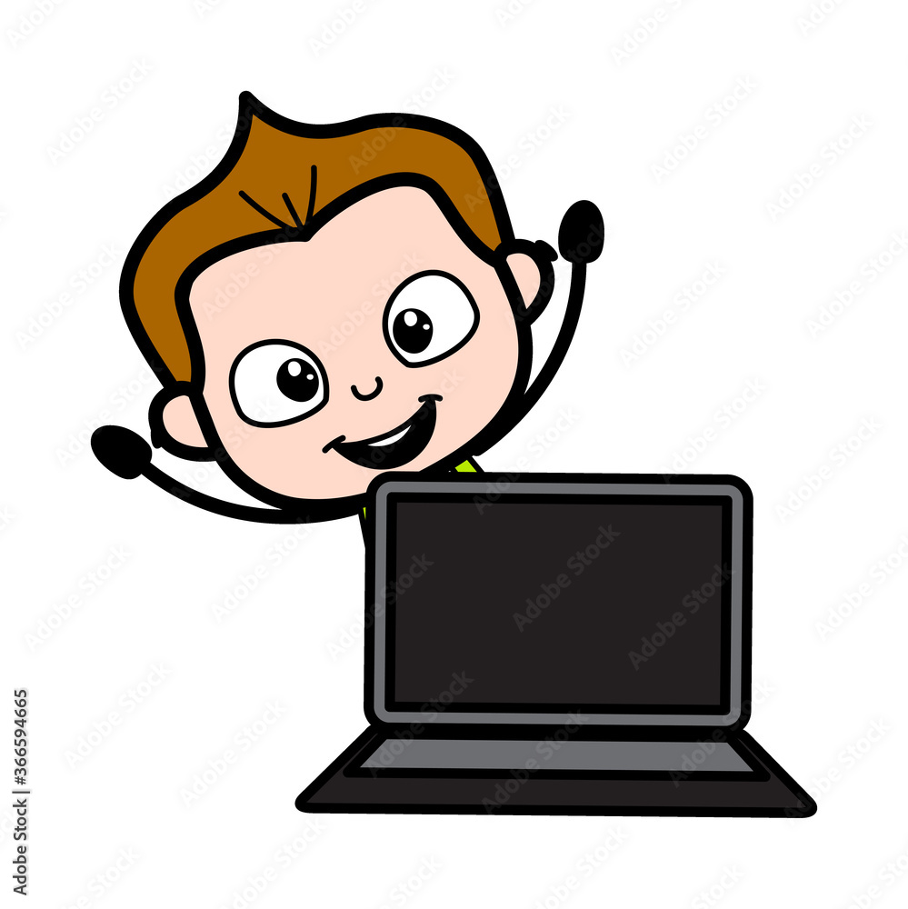 Cartoon Schoolboy with Laptop