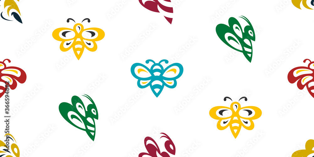 Seamless pattern with Bee. Icon design. Template elements