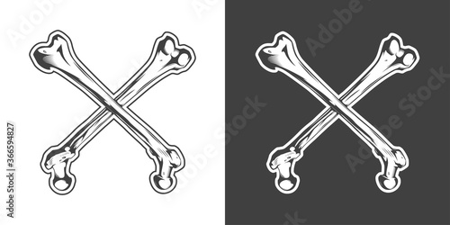 Vintage monochrome crossbones. Isolated vector illustration template