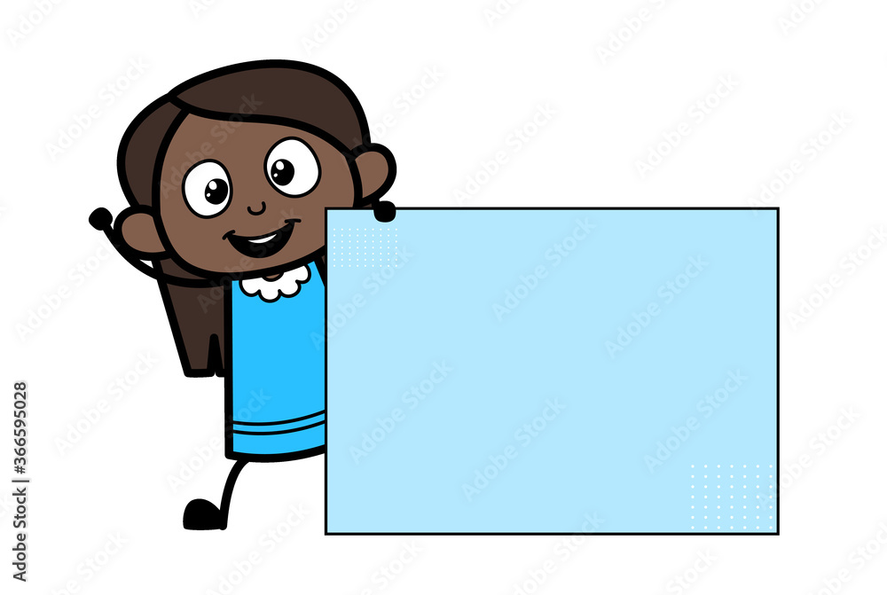 Cartoon Black Girl with Blank Banner