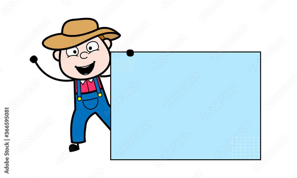 Cartoon Farmer with Blank Banner