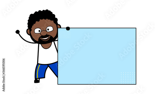 Cartoon African American Man with Blank Banner