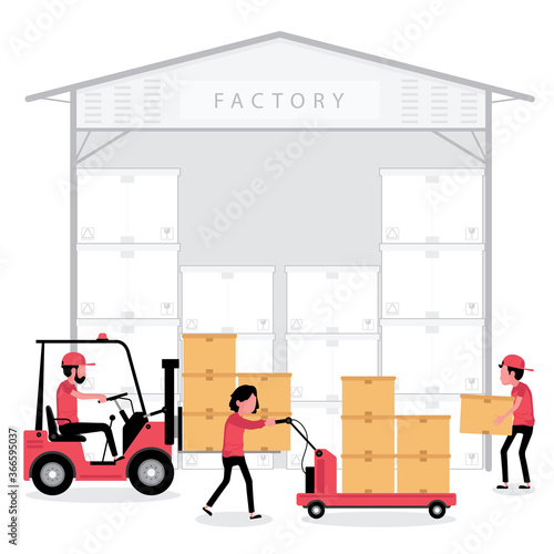 Logistic business feature a people is working in factory, warehouse. Some drive a forklift to manage the parcel