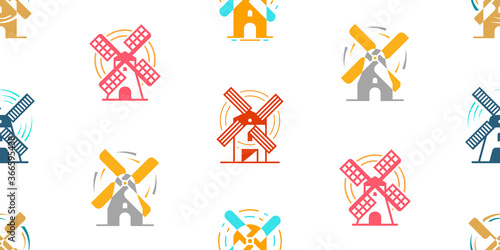 Fotografie Seamless pattern with Windmill. Icon design. Template elements