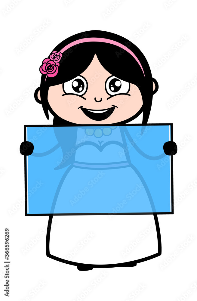 Cartoon Bride holding a glass banner Cartoon Bride holding a glass banner