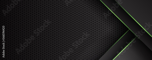 Abstract dark gray hexagon mesh in green triangle green line design modern futuristic background vector illustration for wide banner templates