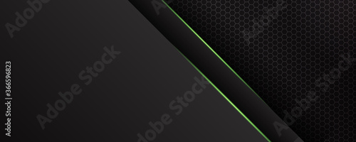 Dark green black tech metal abstract background for wide banner