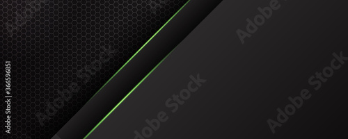 Dark green black tech metal abstract background for wide banner