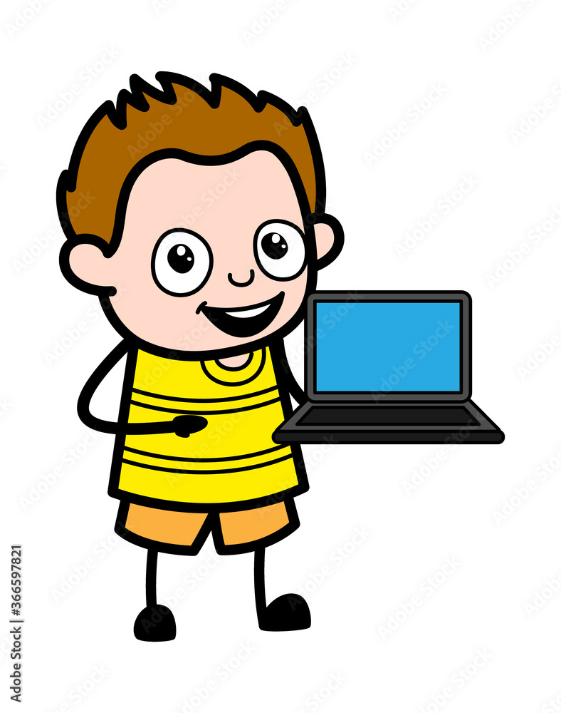 Cartoon Young Boy presentation on Laptop Cartoon Young Boy presentation on Laptop
