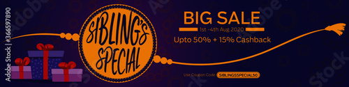 Raksha Bandhan Sale Banner. Rakhi festival Celebration sales banner vector design.
Offers poster design.  