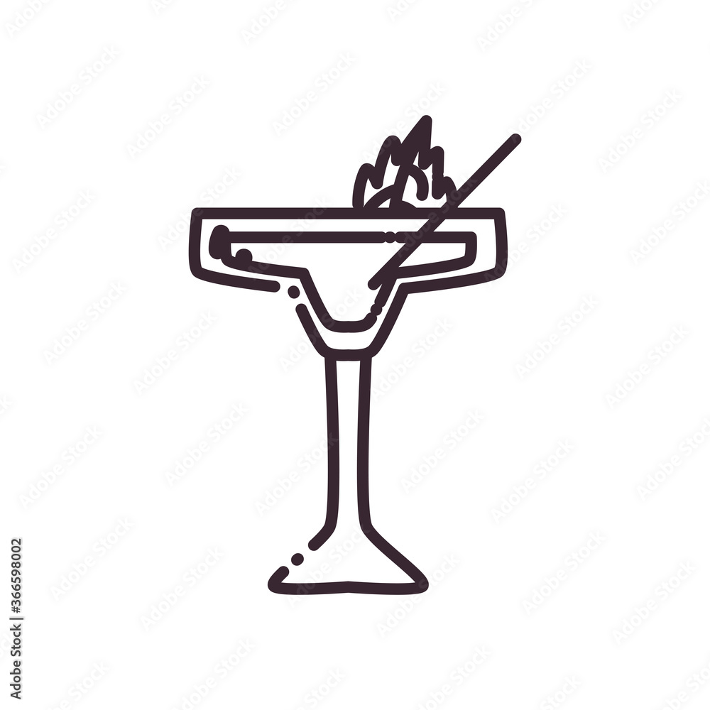 Cocktail glass cup with leaf and straw line style icon vector design Cocktail glass cup with leaf and straw line style icon vector design