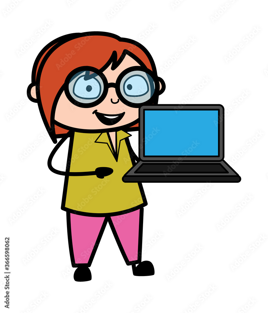 Cartoon Teacher presentation on Laptop Cartoon Teacher presentation on Laptop