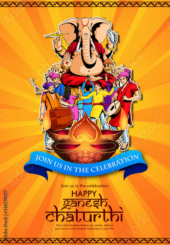 Lord Ganesha , Ganesh festival illustration of Lord Ganpati background for Ganesh Chaturthi festival of India © mona_