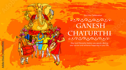 Lord Ganesha , Ganesh festival illustration of Lord Ganpati background for Ganesh Chaturthi festival of India