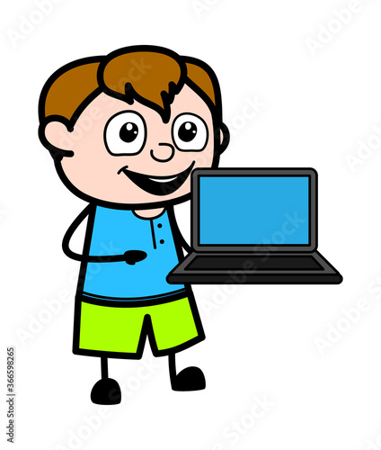 Cartoon Teen Boy presentation on Laptop