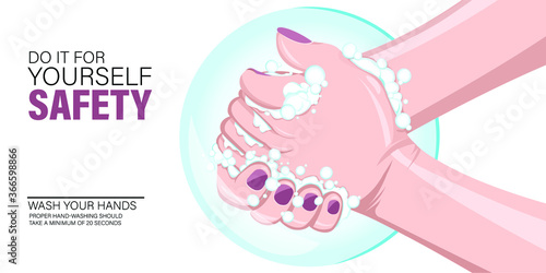 Washing Hands for Safety. Washing hands, a maximum of 20 seconds to protect every virus. Health Care Concept.   