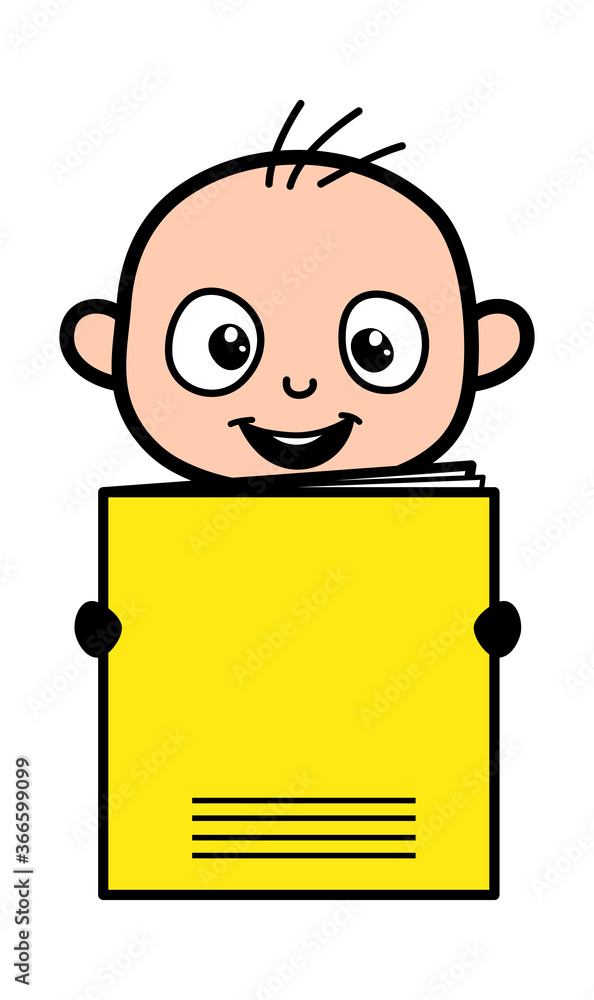 Cartoon Bald Boy holding a paper banner