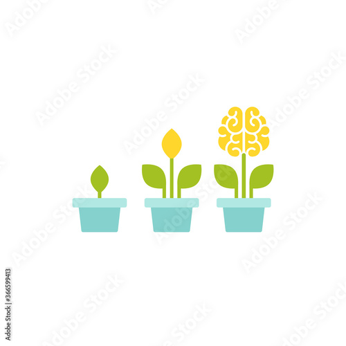 Flower brain with green leaves in blue pot.