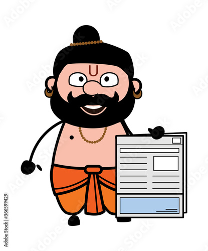 Cartoon Pandit holding a newspaper