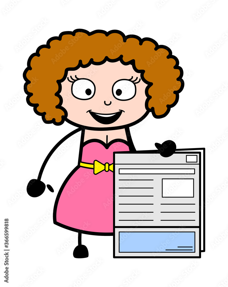 Cartoon Young Lady holding a newspaper Cartoon Young Lady holding a newspaper