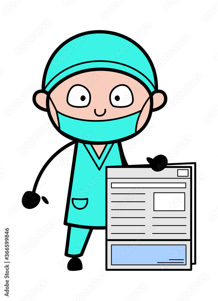 Cartoon Surgeon holding a newspaper Cartoon Surgeon holding a newspaper