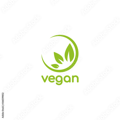 Vegan, veggie product label. Green leaves veggie icon. Healthy, eco, organic, vegetal, raw food logo.