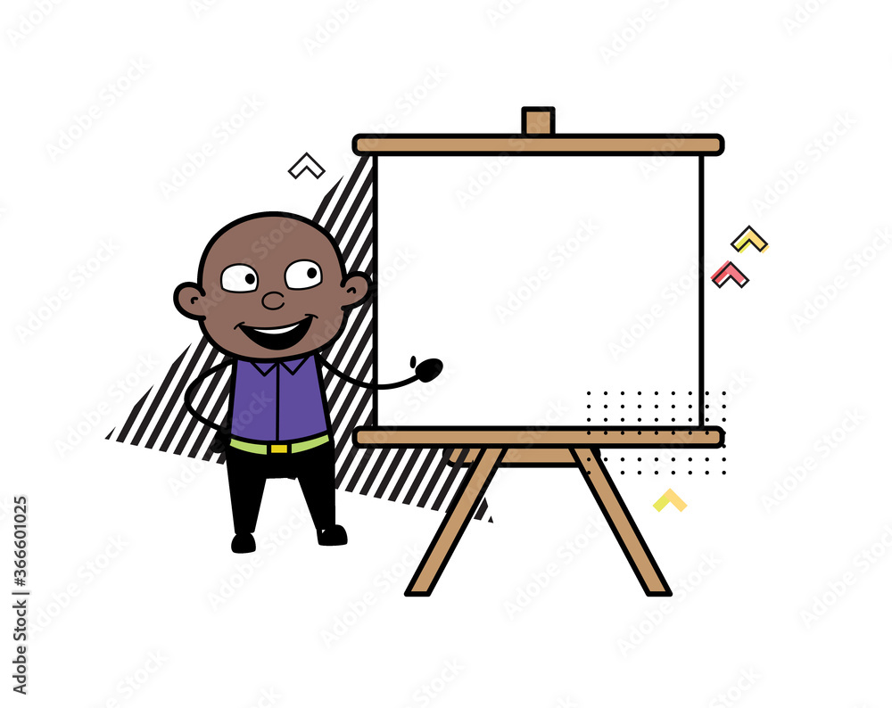Cartoon Cartoon Bald Black with Presentation Baord Cartoon Cartoon Bald Black with Presentation Baord